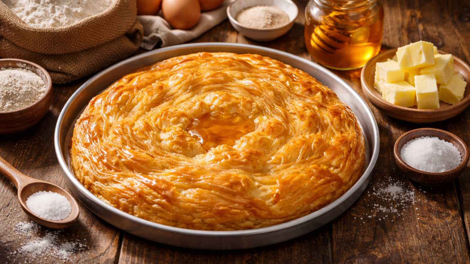 Фото блюда: Бинт ас сахн медовый слоеный пирог с нежной текстурой и ароматом масла, рецепт с фото