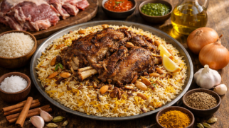 Фото рецепта: Манди рис с запеченной бараниной и ароматными специями в духовке