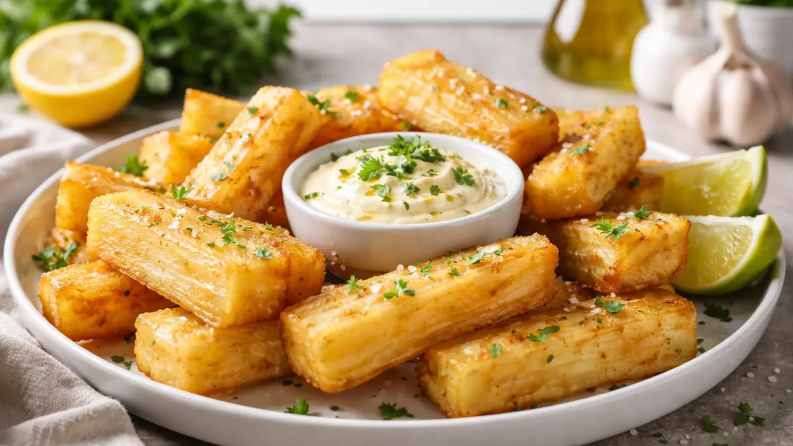 Фото блюда: Юка фрита жареная маниока с соусом, рецепт с фото