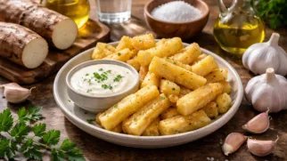 Фото рецепта: Юка с чесночным соусом по кубинскому рецепту с мягкой текстурой