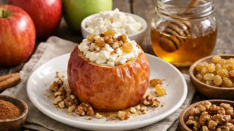 Фото блюда: Запеченное яблоко с творогом и медом для второго завтрака