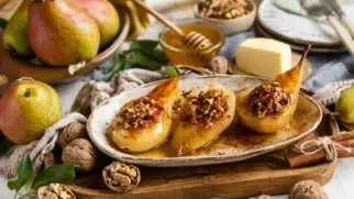 Фото рецепта: Запеченные груши с орехами и медом для полдника