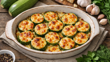 Фото рецепта: Кабачки запеченные с сыром и чесноком в духовке с румяной корочкой
