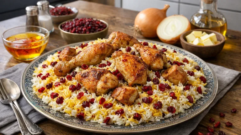 Фото блюда: Яркий зерешк поло с барбарисом и курицей