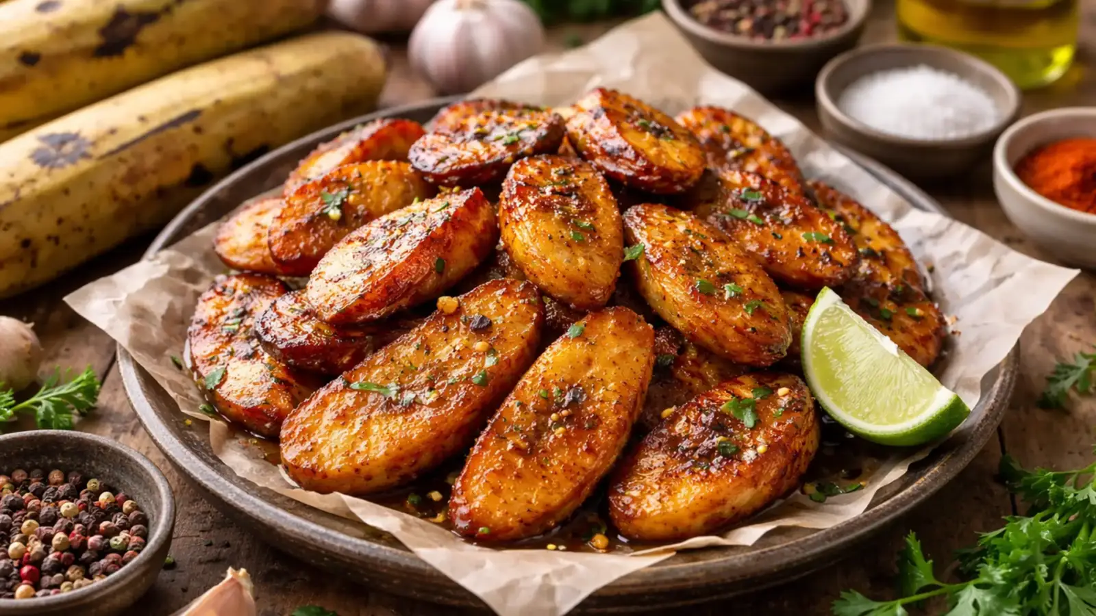 Фото блюда: Жареные бананы плантайн с пряностями хрустящие снаружи мягкие внутри, рецепт с фото