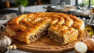 Фото рецепта: Бурек слоеный пирог с мясом по сербски хрустящий и сочный