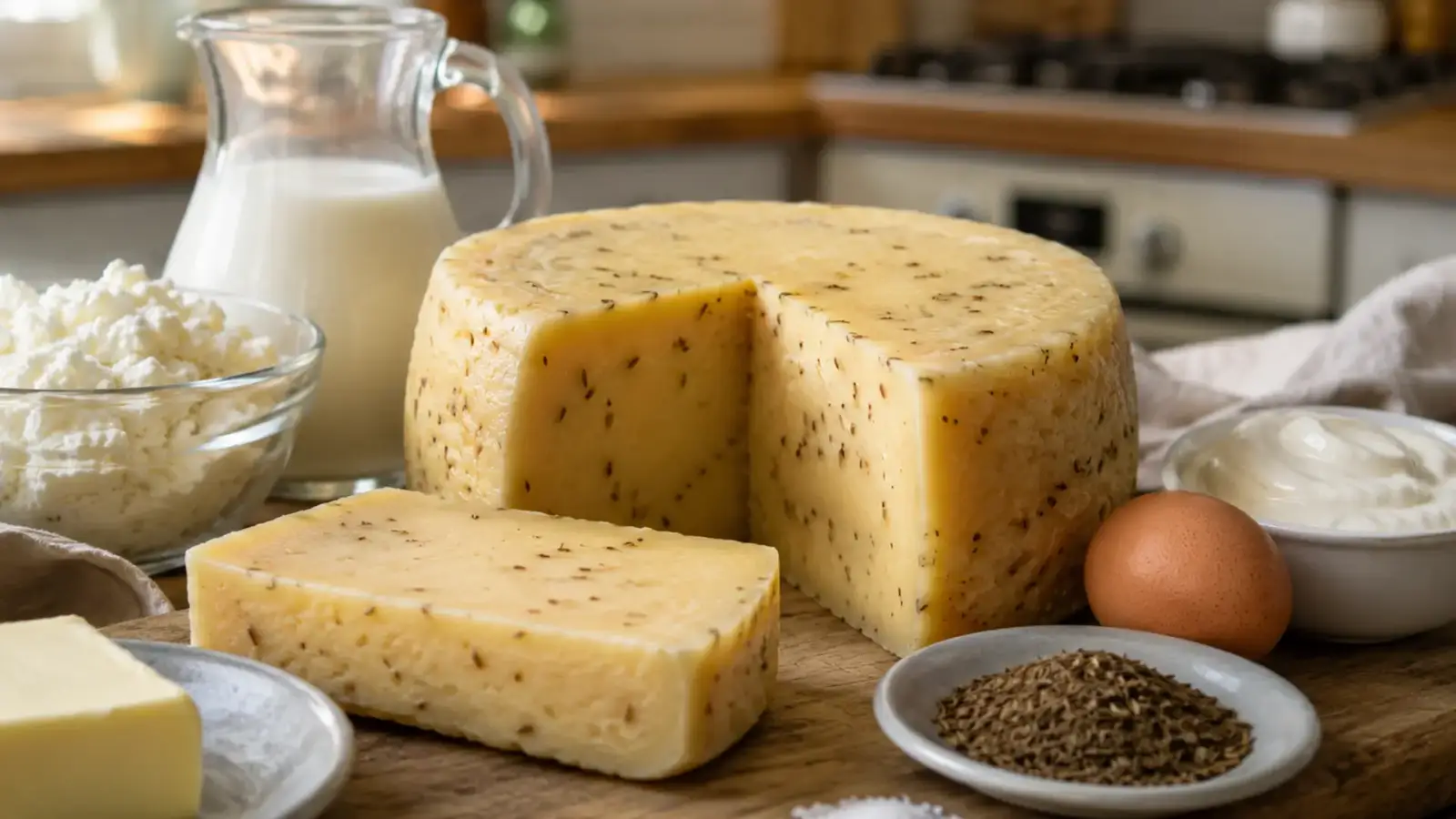 Фото блюда: Домашний латвийский сыр с тмином и сливочным вкусом по традиционному рецепту, рецепт с фото