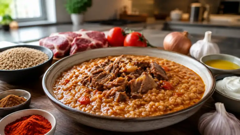 Фото блюда: Джариш пшеничная каша с мясом и томатами