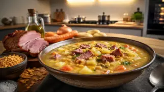 Фото рецепта: Гороховый суп с копченым мясом густой финский