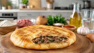 Фото блюда: Матабак лепешка с мясной начинкой и зеленью