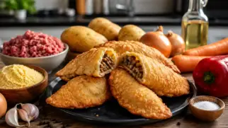 Фото рецепта: Пастелес жареные пирожки с мясом и овощами