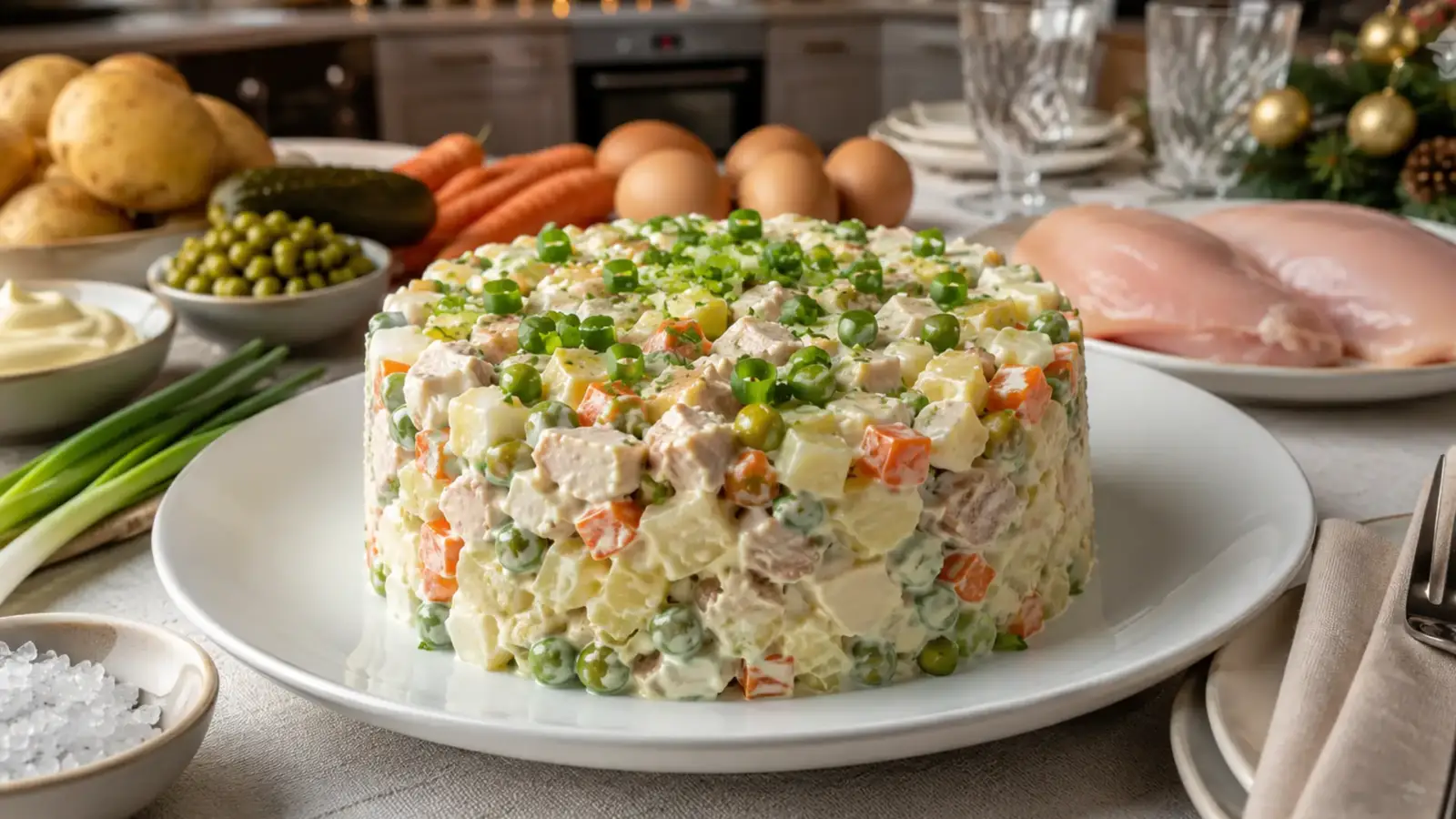 Фото блюда: Салат Зимний с курицей и картофелем домашний, рецепт с фото