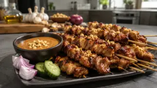 Фото рецепта: Сатай шашлычки с арахисовым соусом сочные сингапурские