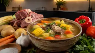 Фото рецепта: Сопа де рес говяжий суп с овощами и кукурузой