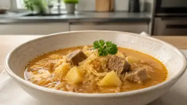 Фото рецепта: Капустница суп из квашеной капусты с копченым мясом и овощами