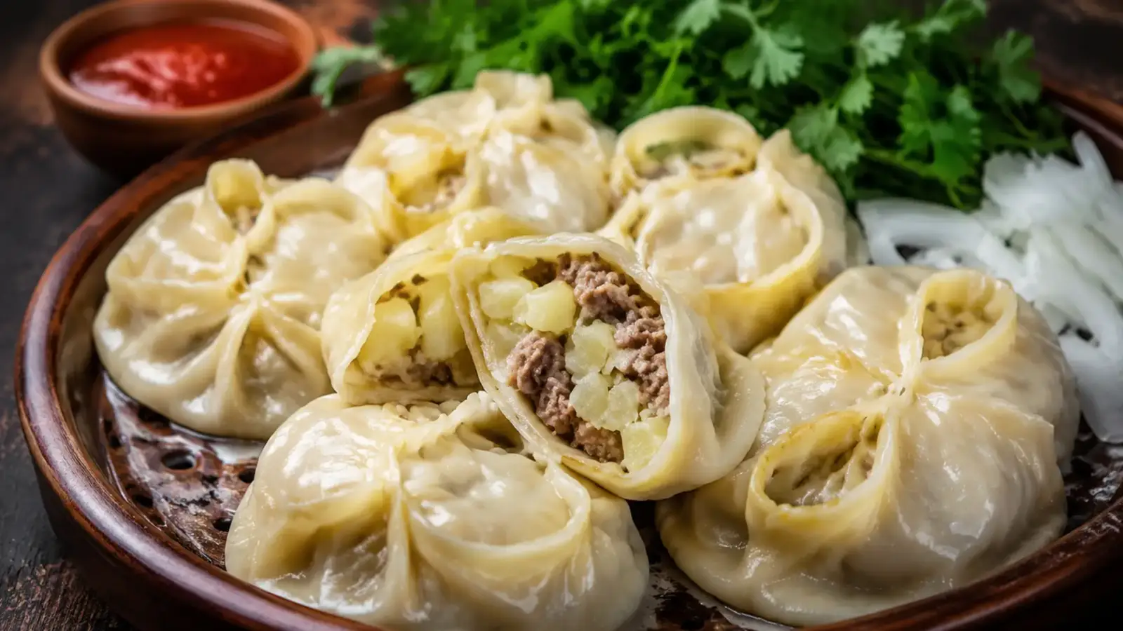 Фото блюда: Манты с говядиной и картофелем домашние, рецепт с фото