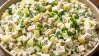 Фото рецепта: Салат Столичный с индейкой и огурцами домашний