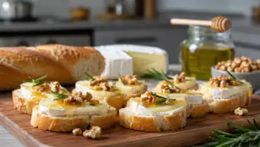 Фото рецепта: Кростини с сыром бри и медом с хрустящим багетом