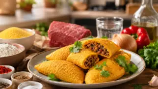 Фото рецепта: Кукурузные пирожки с мясом и сочной пряной начинкой