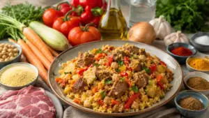 Фото блюда: Кускус с бараниной и овощами в насыщенном пряном бульоне