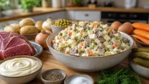 Фото блюда: Салат Зимний с говядиной и огурцами с нежной заправкой