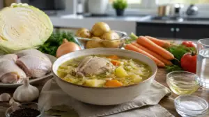 Фото блюда: Щи из свежей капусты с курицей на наваристом бульоне