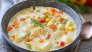 Фото рецепта: Белая похлебка с овощами и белым перцем