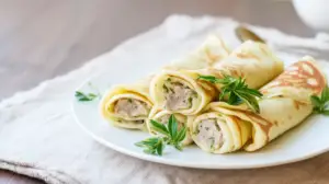 Фото блюда: Блины с тушёнкой, укропом и петрушкой