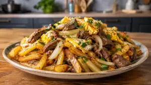 Фото блюда: Чорильяна картофель с мясом и яйцом сочное чилийское блюдо с говядиной