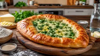 Фото рецепта: Хачапури с сыром и зеленью по грузински