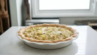 Фото рецепта: Киш с брынзой и луком-пореем на песочной основе