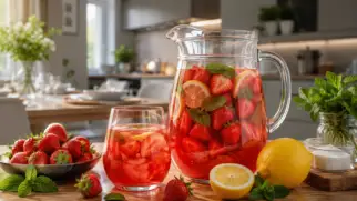 Фото рецепта: Компот из клубники с освежающим вкусом