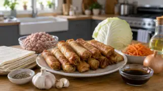 Фото рецепта: Лумпия жареные роллы с мясом и хрустящей корочкой