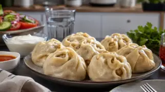 Фото рецепта: Манты с мясной начинкой на пару сочные по туркменски