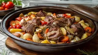 Фото рецепта: Пека из мяса и овощей под крышкой по хорватски