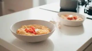 Фото рецепта: Пшённая каша с солёным помидором и сливочным маслом