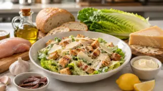Фото рецепта: Салат Цезарь с курицей и анчоусным соусом сочный и хрустящий