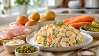 Фото рецепта: Салат Зимний с курицей и морковью с нежным куриным филе