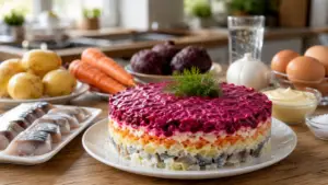 Фото блюда: Сельдь под шубой с картофелем и морковью нежная и сочная
