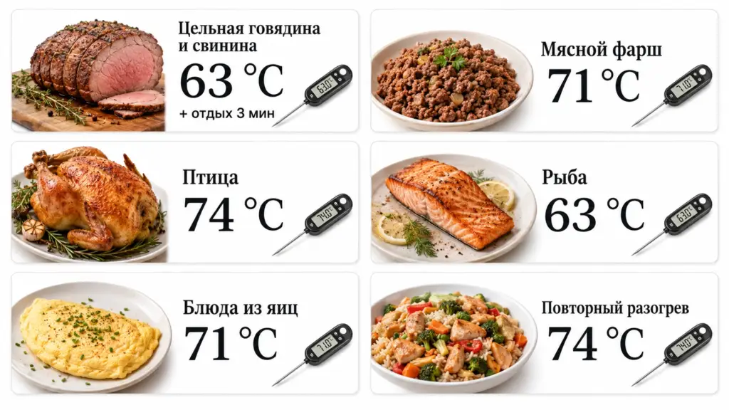 Таблица безопасных температур мяса птицы рыбы и готовых блюд