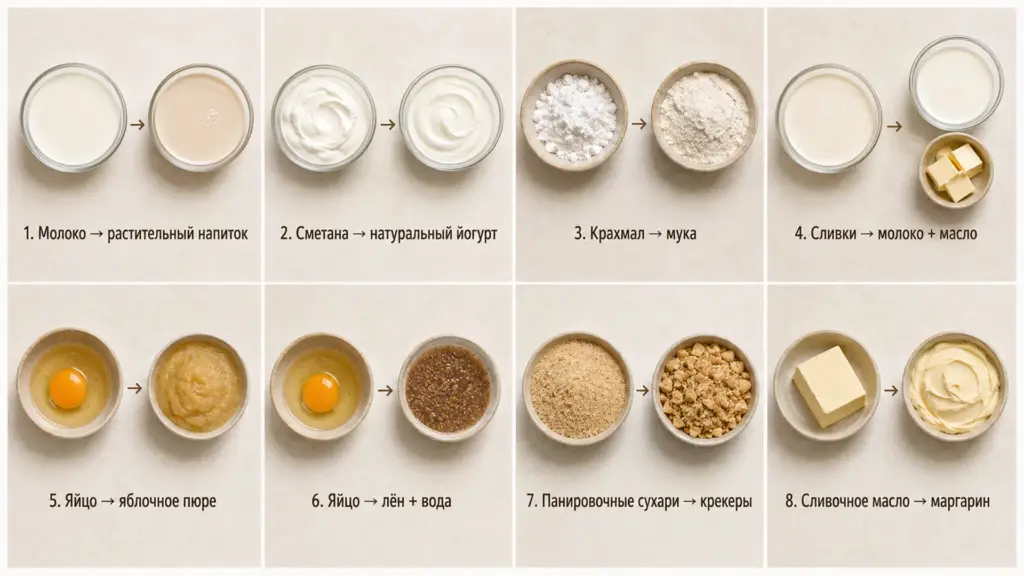 Таблица популярных замен продуктов в кулинарии