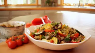 Фото рецепта: Тёплый салат с киноа и овощами на гриле