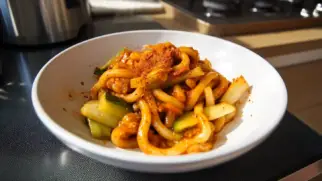 Фото рецепта: Удон в перечной пасте с хрустящими овощами