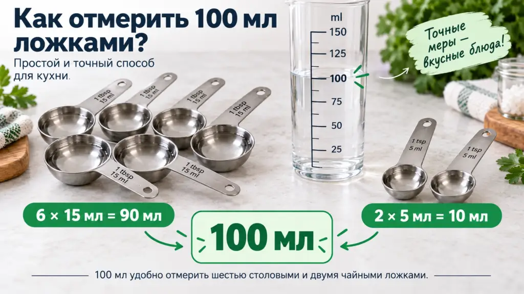 Сто миллилитров как шесть столовых и две чайные ложки