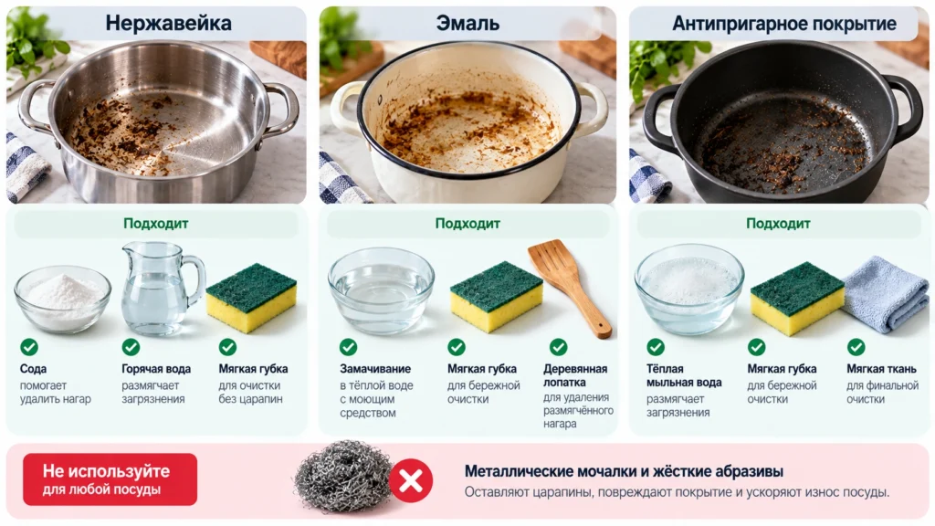 Способы очистки нержавеющей, эмалированной и антипригарной кастрюли