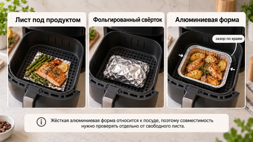 Лист фольги, фольгированный свёрток и алюминиевая форма для аэрогриля