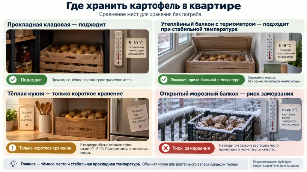 Подходящие и неподходящие места для картофеля в квартире