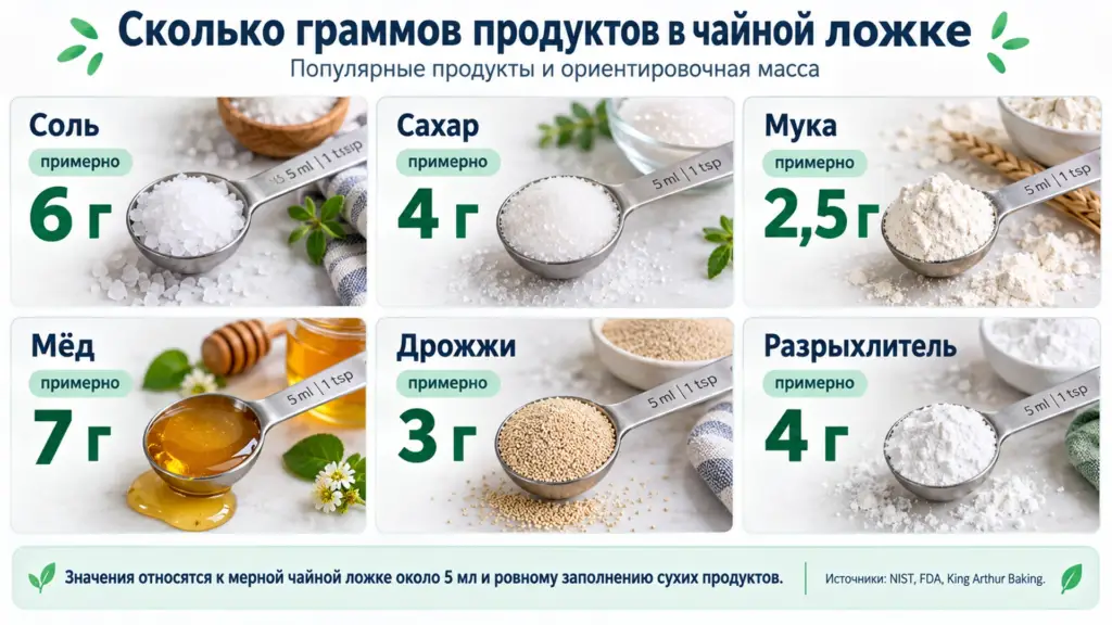 Таблица граммов продуктов в чайной ложке