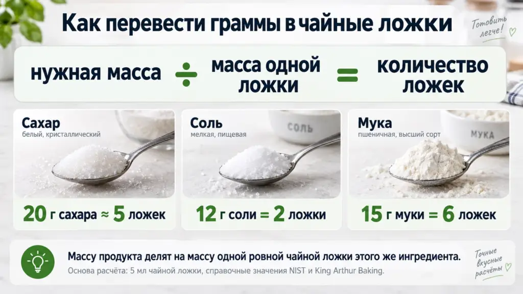 Как перевести граммы продуктов в чайные ложки