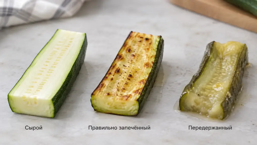 Сырой, правильно запеченный и передержанный кабачок.